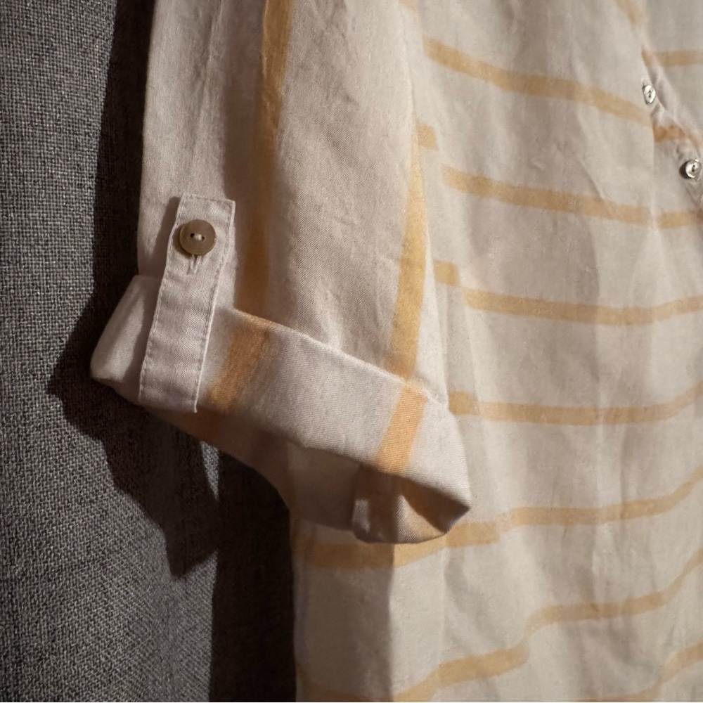 Soft Surroundings Striped Tunic Top Large Yellow Cream Asymmetrical Button - Picture 3 of 8